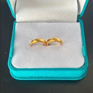22k Solid Gold Faceted 1 cm Huggie Hoops Earrings Set, 2.1 Grams of 22k Gold